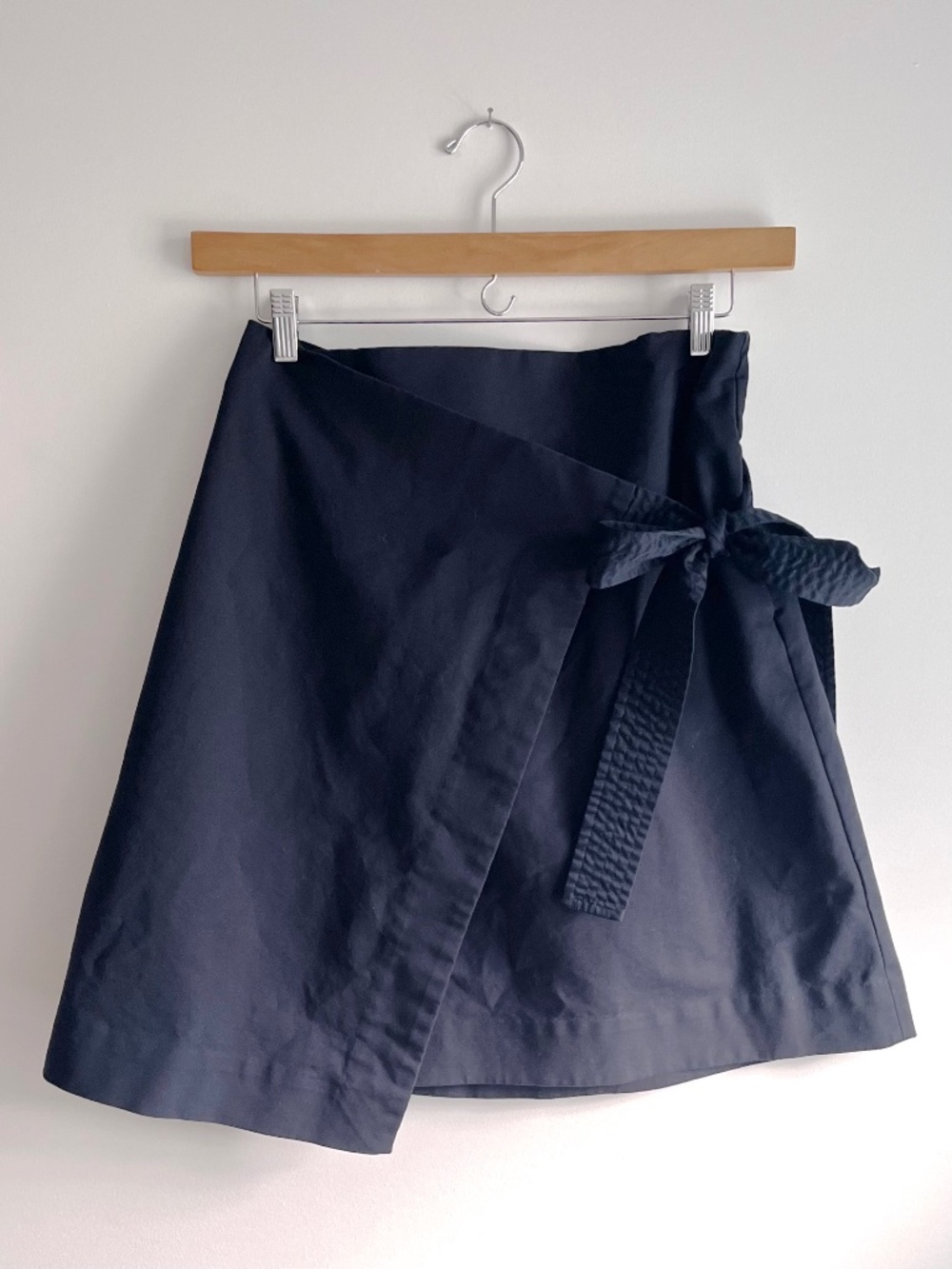 COS a-line wrap skirt with asymmetric tie in navy - Size 10